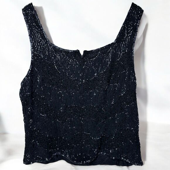 VTG Beaded Top Women's M Black Embellished Victorian Gothic Whimsigoth Tank - Picture 2 of 8